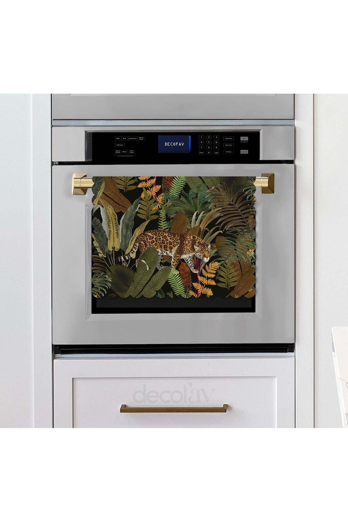 Egzotik Leopar ve Tropikal Yaprak Tasarımlı Lazer Kesim Fırın Örtüsü 40x53cm