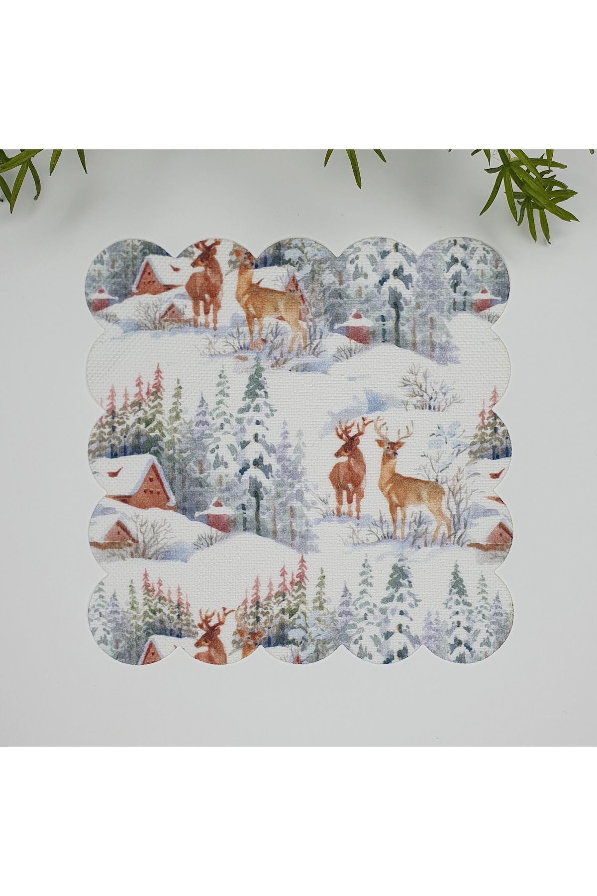 Sulu Boya Geyik ve Kar Manzara Desenli Kokteyl Peçetesi 1 Adet