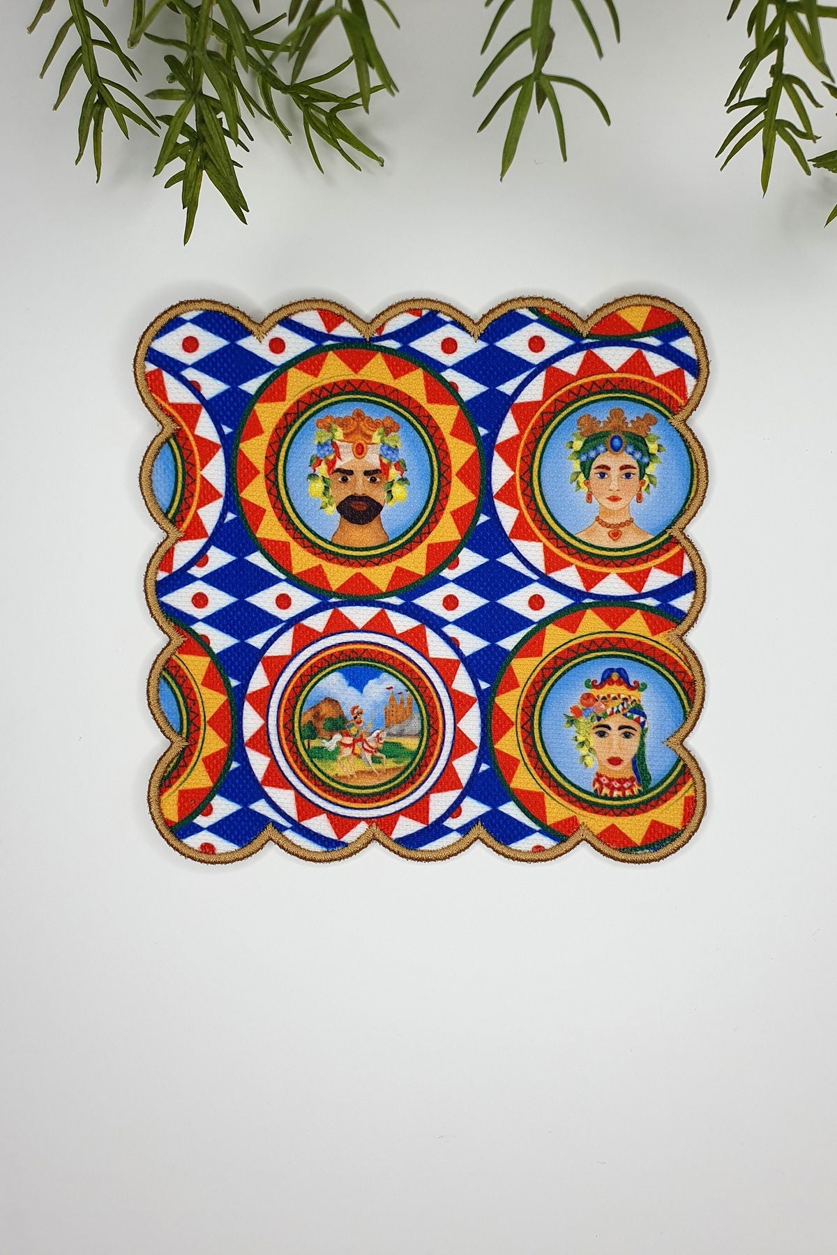 Baci Sicily Italian Style Geometric Design Embroidered Edge Cocktail Napkin 1 Piece