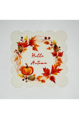 Autumn Themed Hello Fall Slogan Digitally Printed Cocktail Napkin Washable Laser Cut