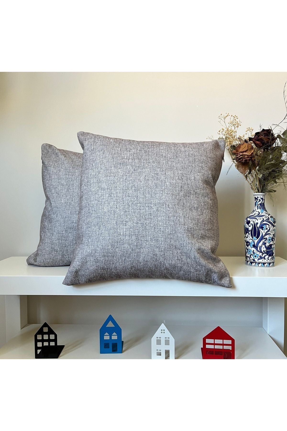 Modern Minimalist Keten Efektli Kadife Dijital Baskılı Kırlent Kılıfı