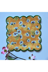 Papatya Dijital Baskılı, Kenarı Yeşil  Nakışlı Dekoratif Kokteyl Peçeteleri