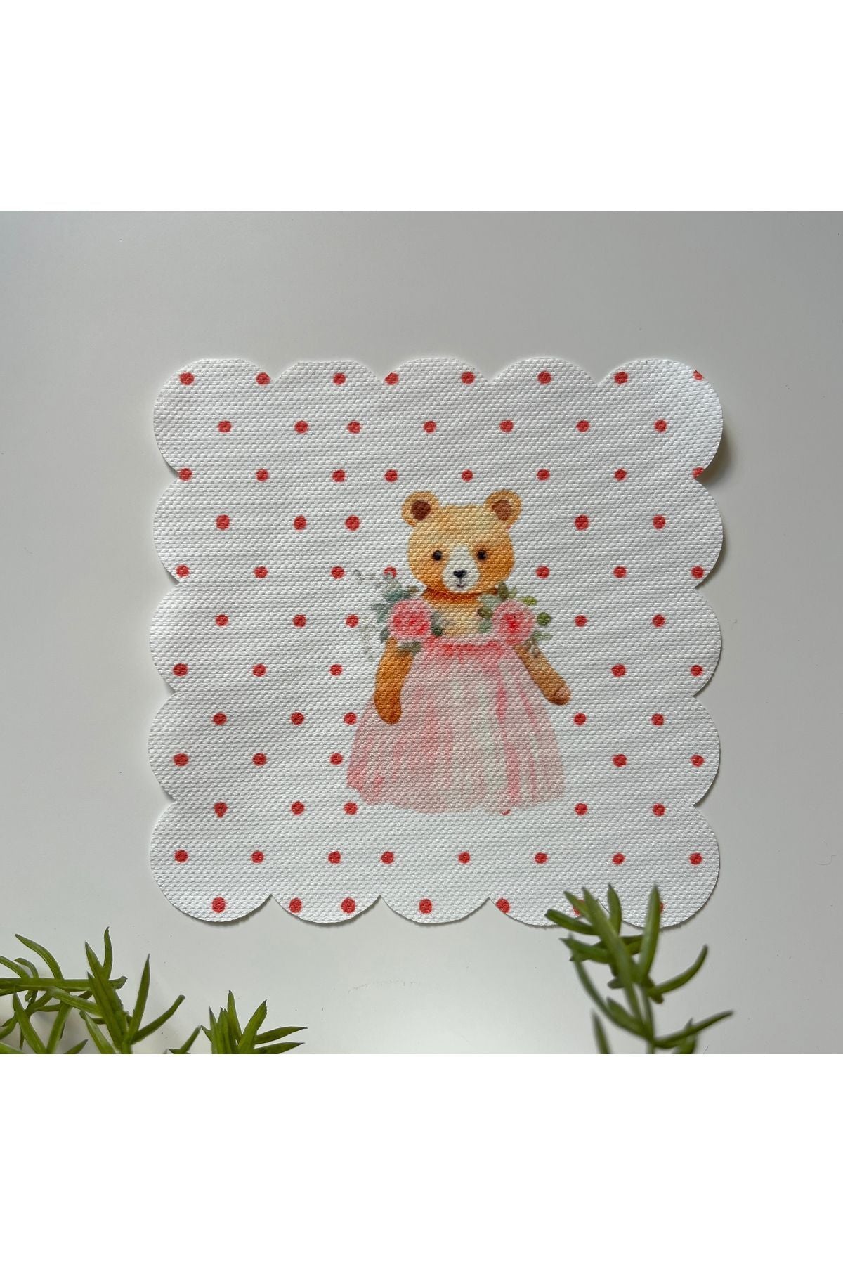 Gelin Teddy Zemin Puantiyeli Desenli Kokteyl Peçetesi Kumaş