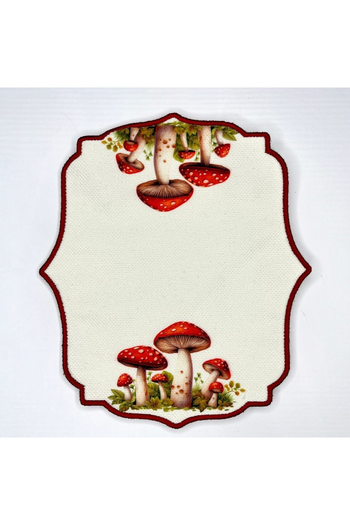 Mantar Desenli Kenarı Nakışlı Dijital Baskılı Kokteyl Peçetesi Yıkanabilir