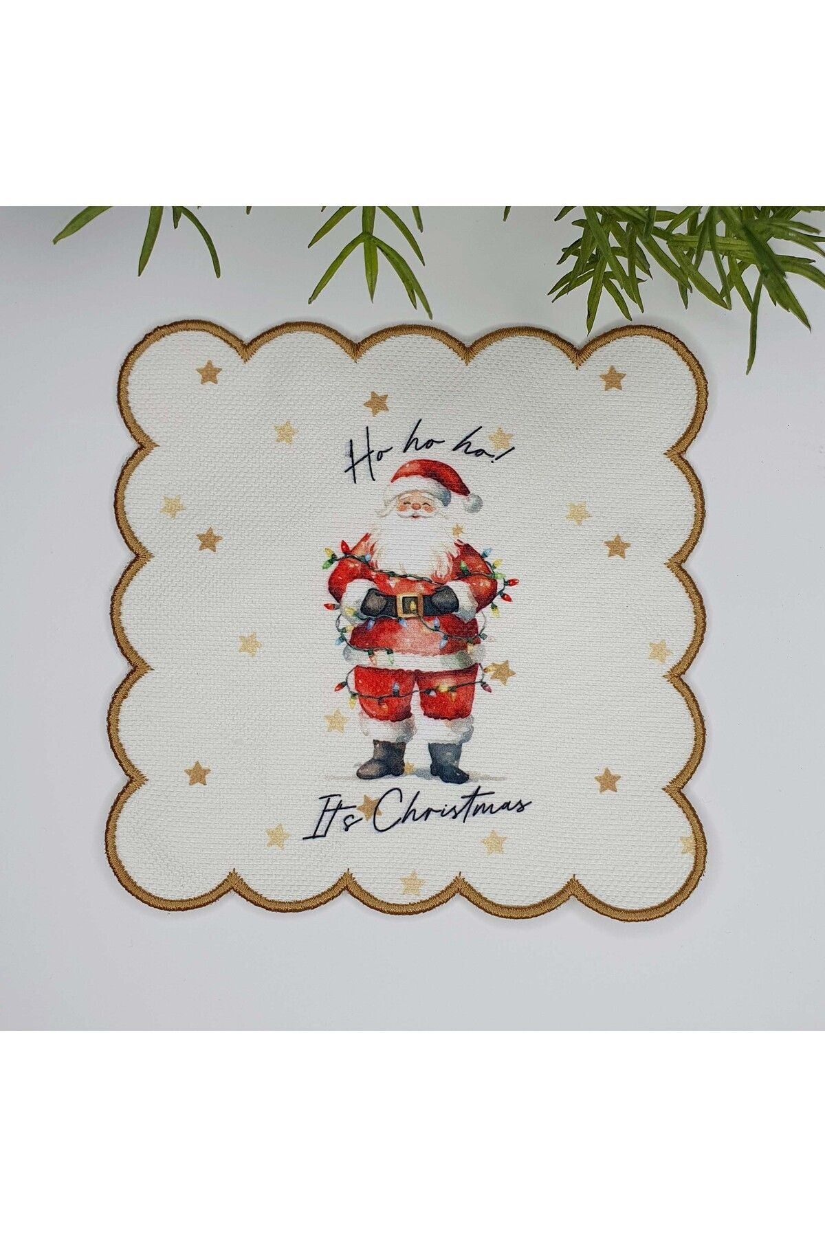 Watercolor Santa Claus and Slogan Designed Embroidered Edge Cocktail Napkin 1 Piece