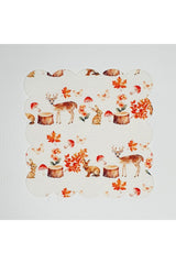 Sulu Boya Geyik Tavşan Sonbahar Desenli Lazer Kesim Yıkanabilir Kokteyl Peçetesi