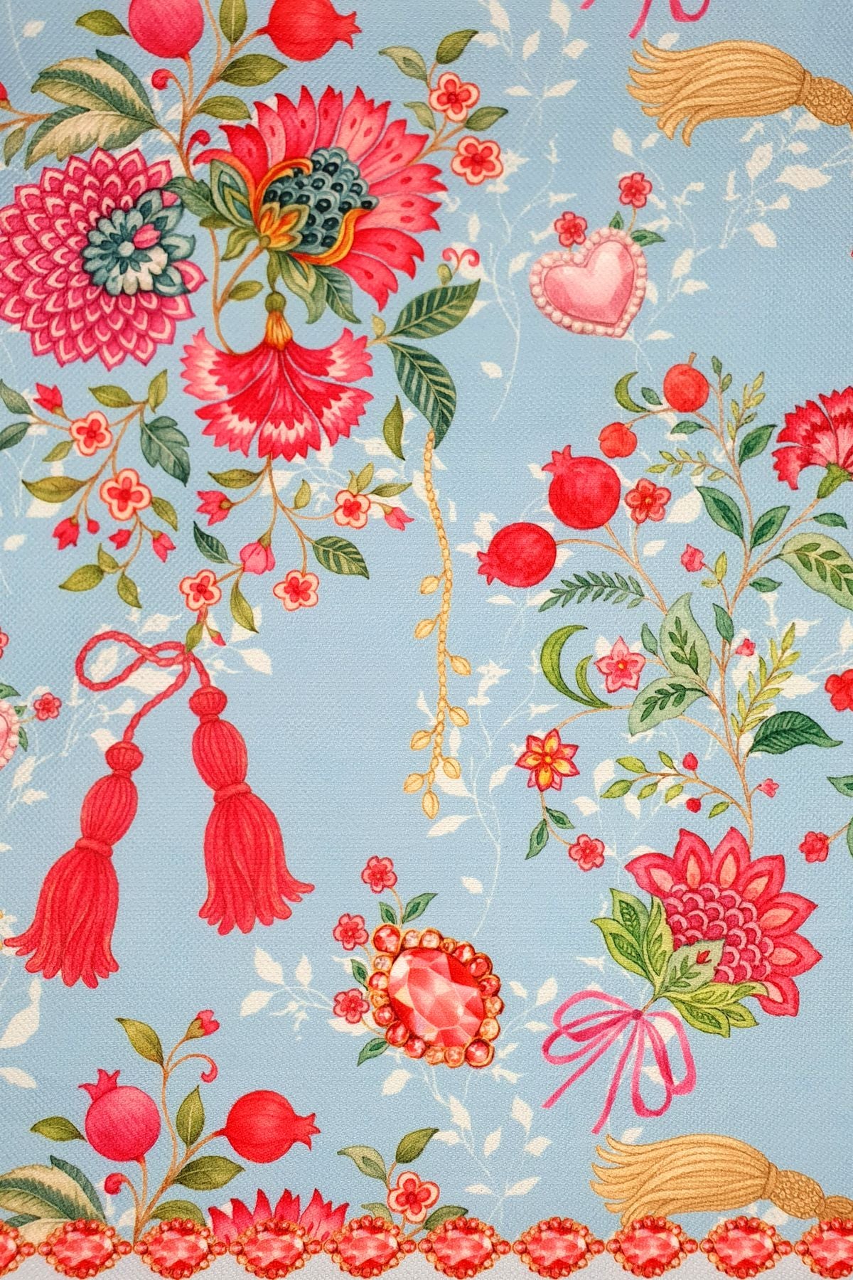 Love Bloom Kalpli Mavi Çiçekler Tasarımlı Masa Örtüsü - 130x204cm