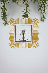Decorative Yellow Edge Palm Tree, Monkey Design Laser Cut Fabric Cocktail Napkin, 1 Piece