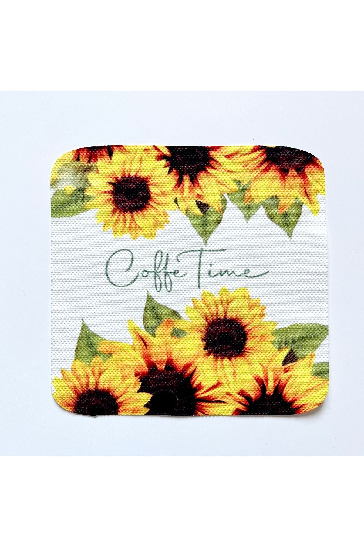 Kenarı Oval Kesim Ayçiçeği Desenli Kumaş Kokteyl Peçetesi Yıkanabilir Lazer Kesimli