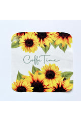 Kenarı Oval Kesim Ayçiçeği Desenli Kumaş Kokteyl Peçetesi Yıkanabilir Lazer Kesimli