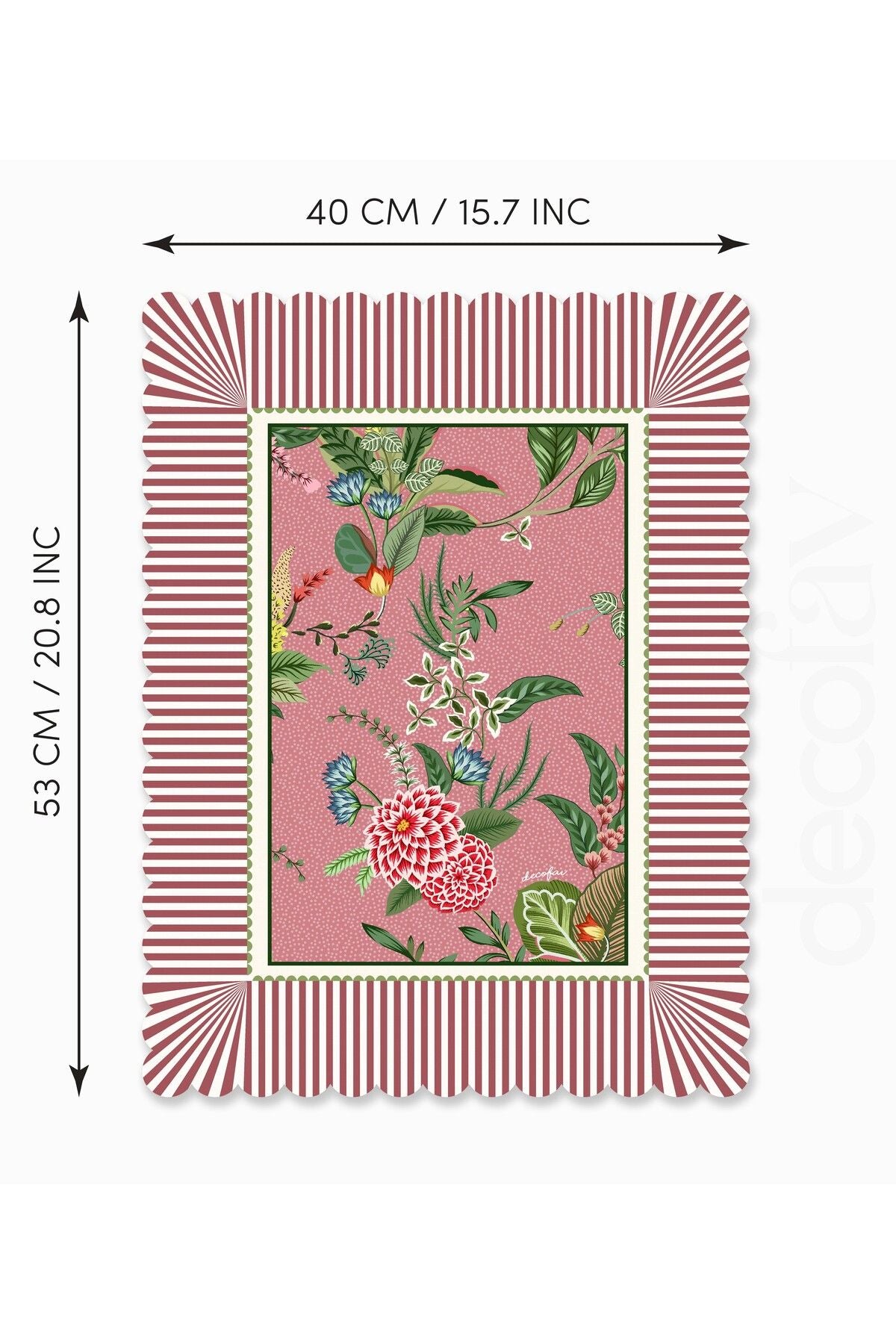 Bordo Çizgi Dekoratif Botanik Çiçekler Tasarımlı Lazer Kesim Fırın Örtüsü 40x53cm