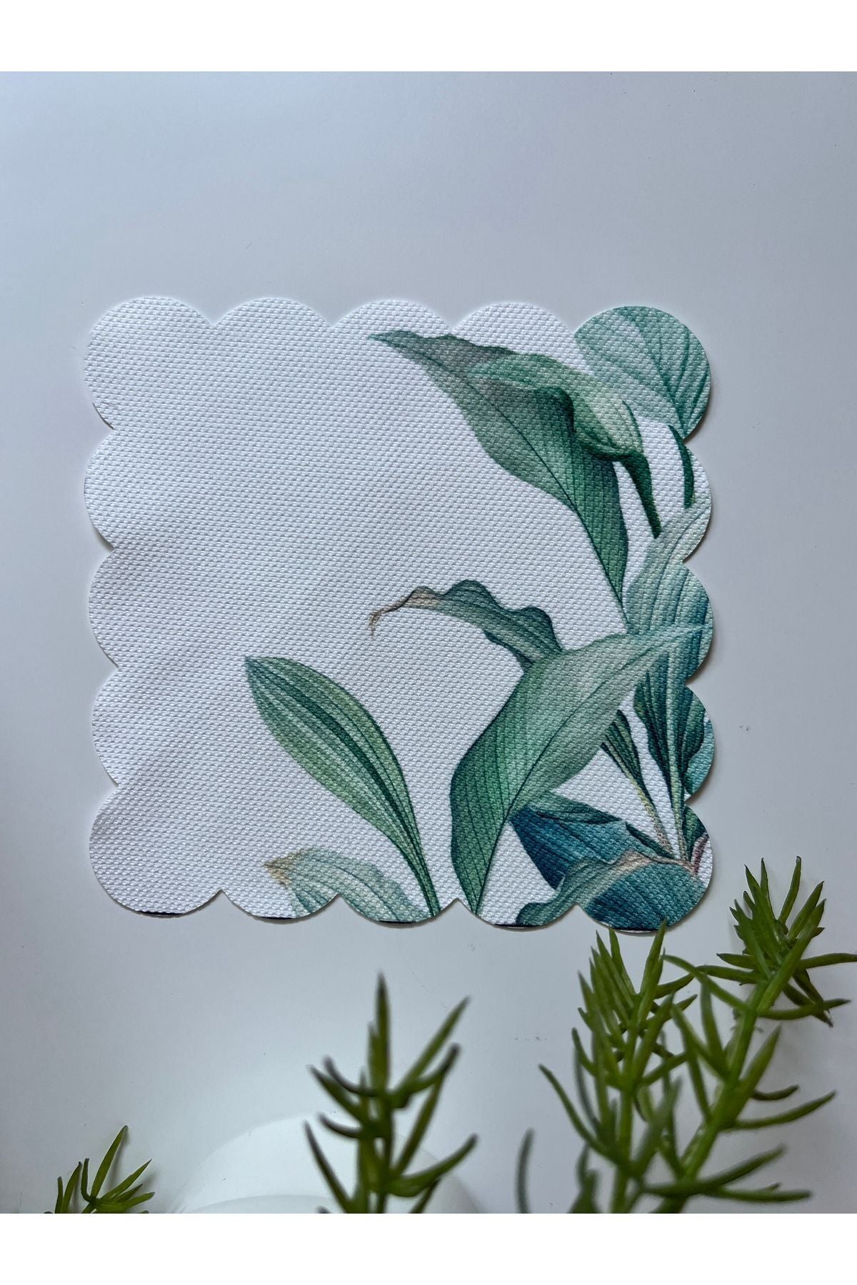 Tropik Orman Yaprağı Desenli Dijital Baskılı, Kenarı Lazer Kesim Dekoratif Kokteyl Peçeteleri