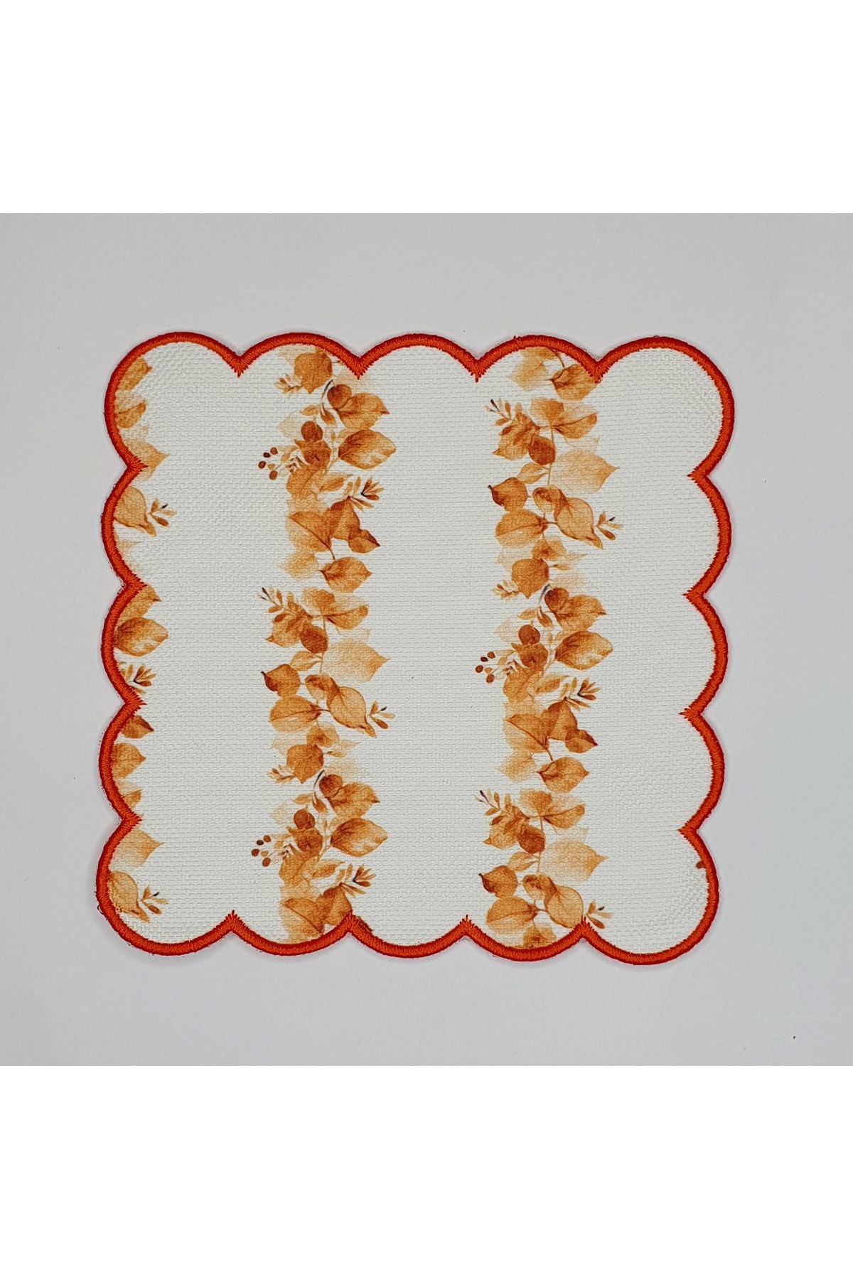 Sonbahar Şerit Yaprak Desenli Kenarı Nakışlı Kokteyl Peçetesi