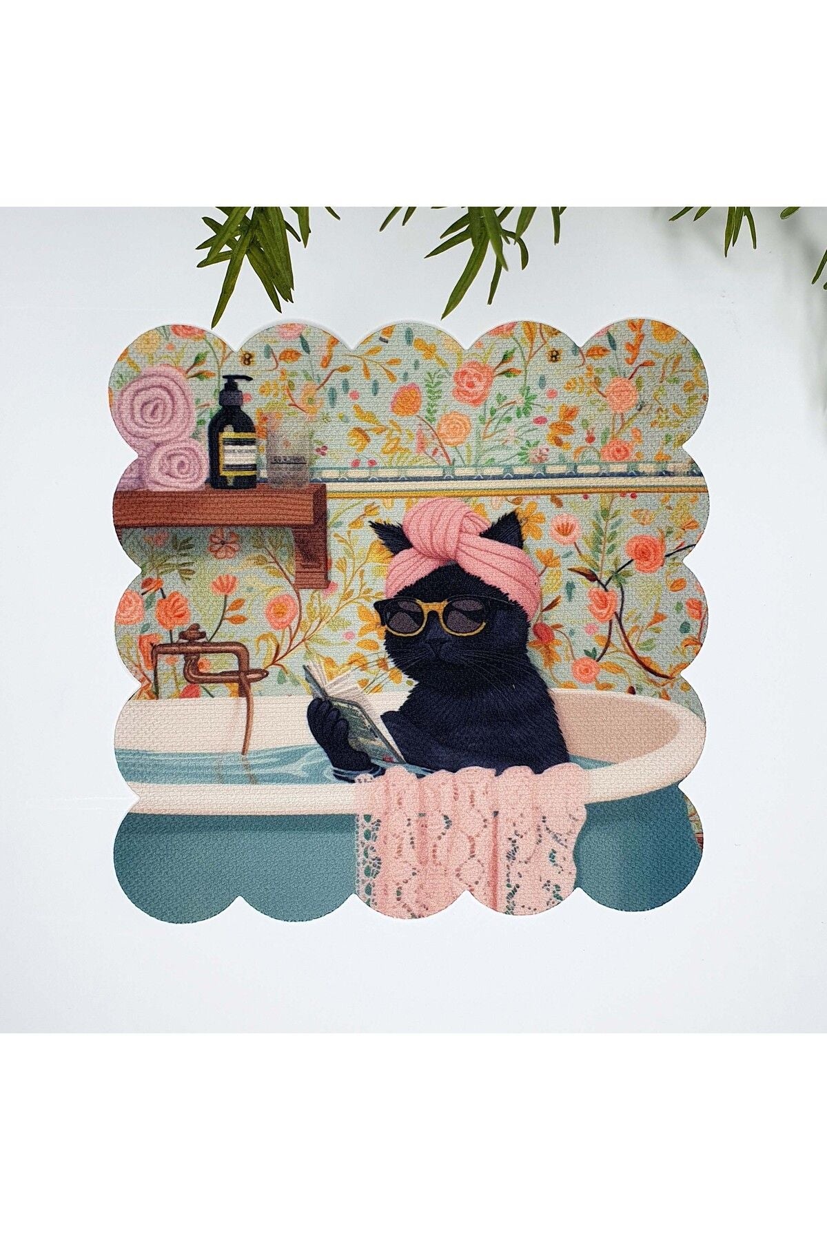 Keyifçi Elegant Siyah Kedi Tasarımlı Kumaş Kokteyl Peçetesi 1 Adet