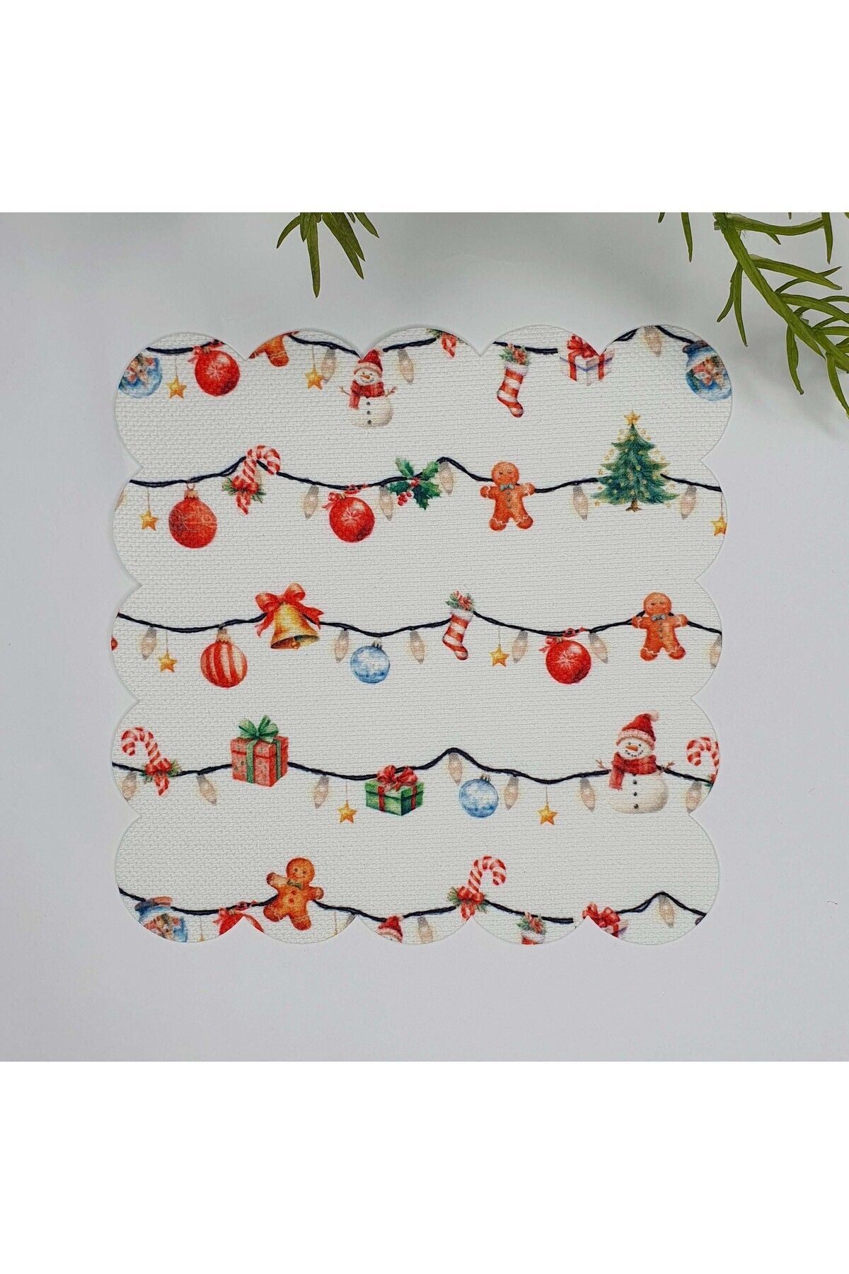 Yılbaşı Süsleme Desenli Dijital Baskılı Lazer Kesim Yıkanabilir Kokteyl Peçetesi