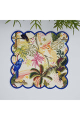 Sulu Boya Tropikal Manzara ve Papağan Tasarım Nakış Kenar Kokteyl Peçetesi 1 Adet