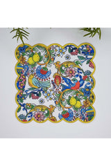 Elegant İtalyan Çini Kuş Vazo Çiçek Desenli Nakış Kenar Kumaş Kokteyl Peçetesi 1 Adet