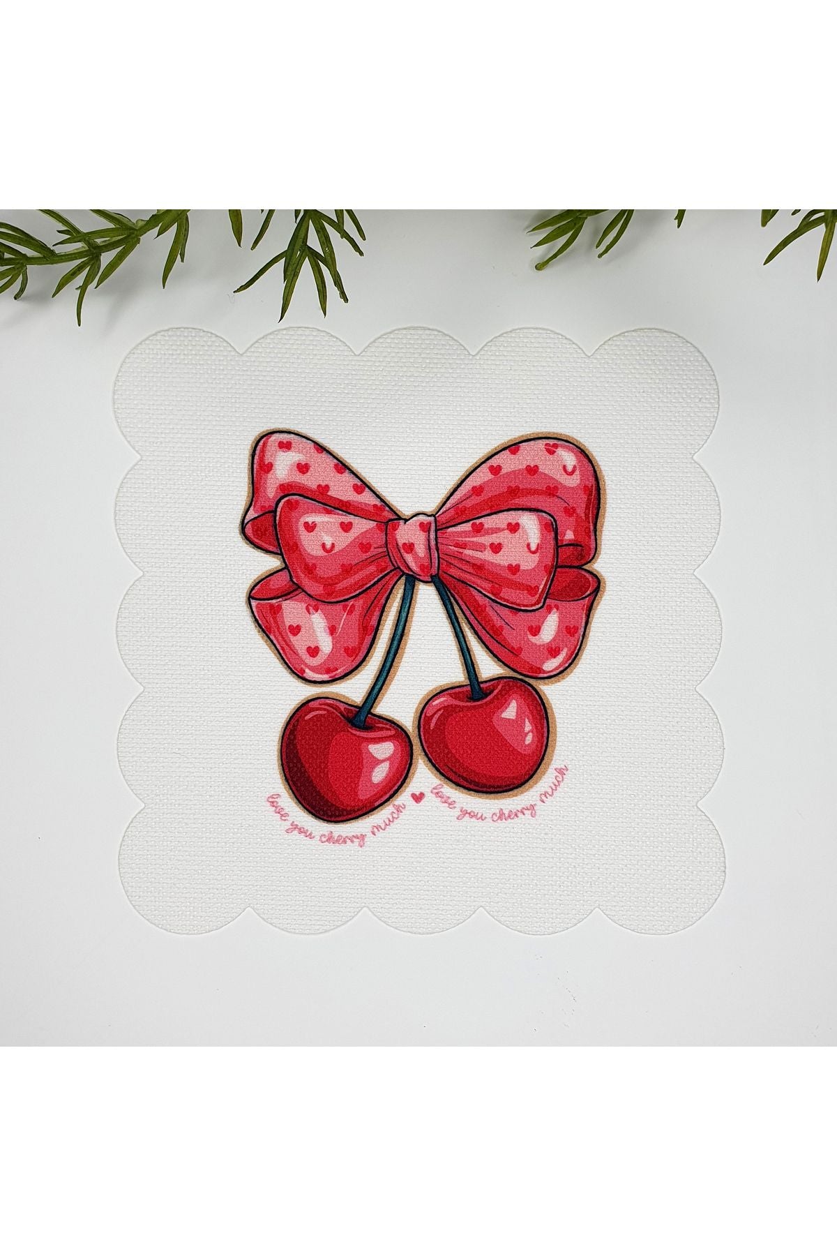 Fiyonklu Vişne ve Slogan Tasarımlı Kumaş Kokteyl Peçetesi 1 Adet