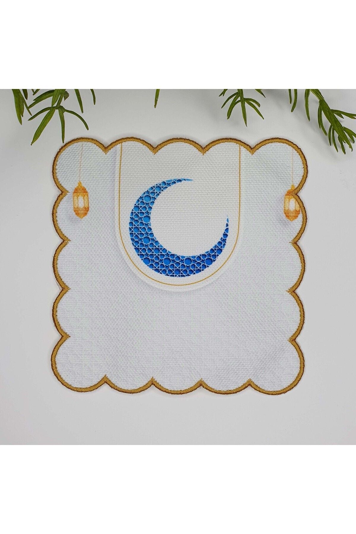 Mavi Hilal ve İslami Motif Desenli Nakış Kenar Kokteyl Peçetesi 1 Adet