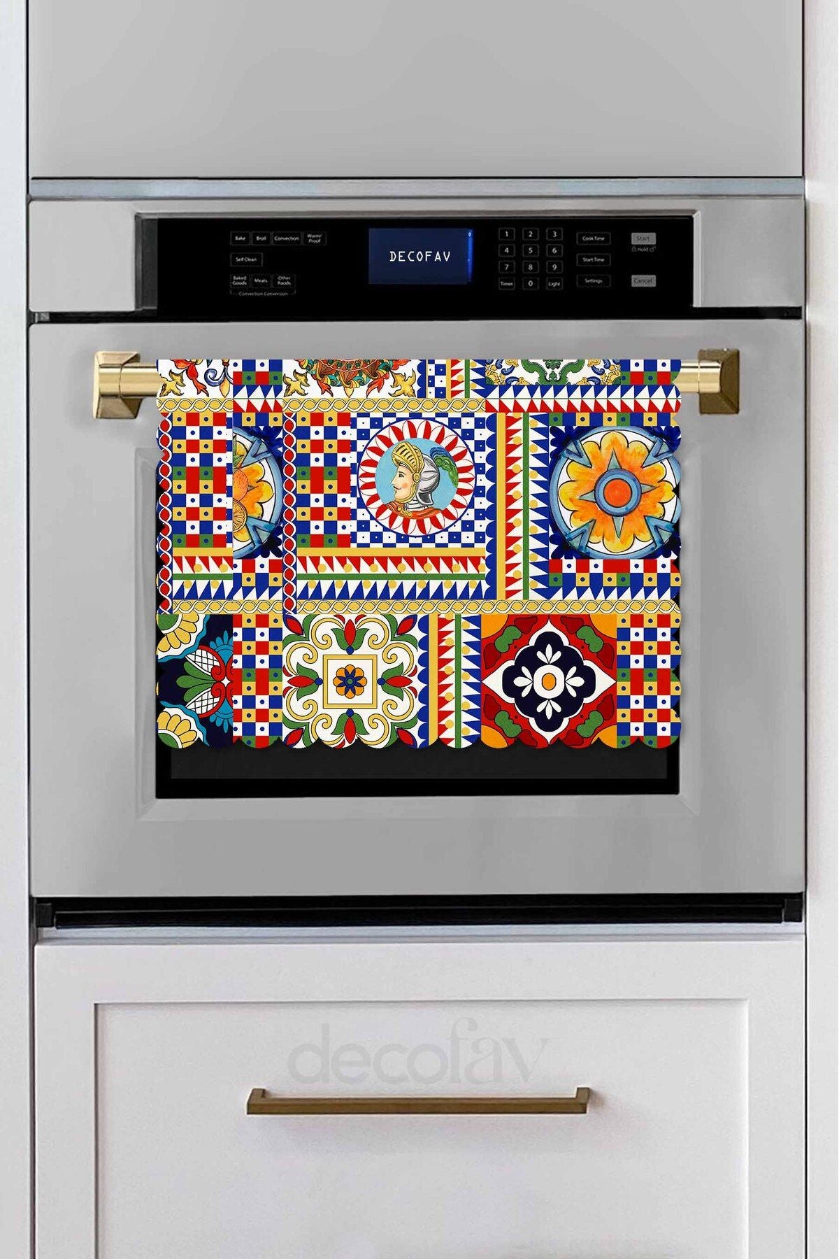 Sicily İtalyan Çini Stili Lazer Kesim Dikişsiz Fırın Örtüsü - 40x53cm