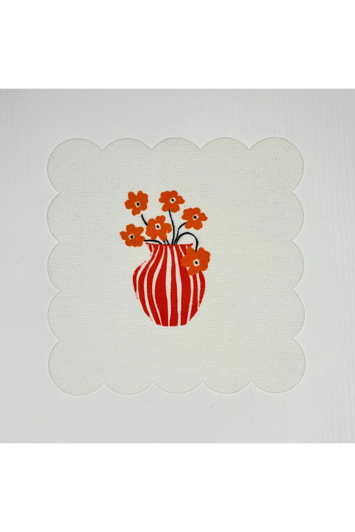 Vazoda Turuncu Çiçek Desenli Dijital Baskılı Kokteyl Peçetesi Yıkanabilir Lazer Kesimli