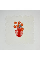 Vazoda Turuncu Çiçek Desenli Dijital Baskılı Kokteyl Peçetesi Yıkanabilir Lazer Kesimli