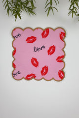 Lip and Love Slogan Patterned Embroidered Edge Cocktail Napkin 1 Piece