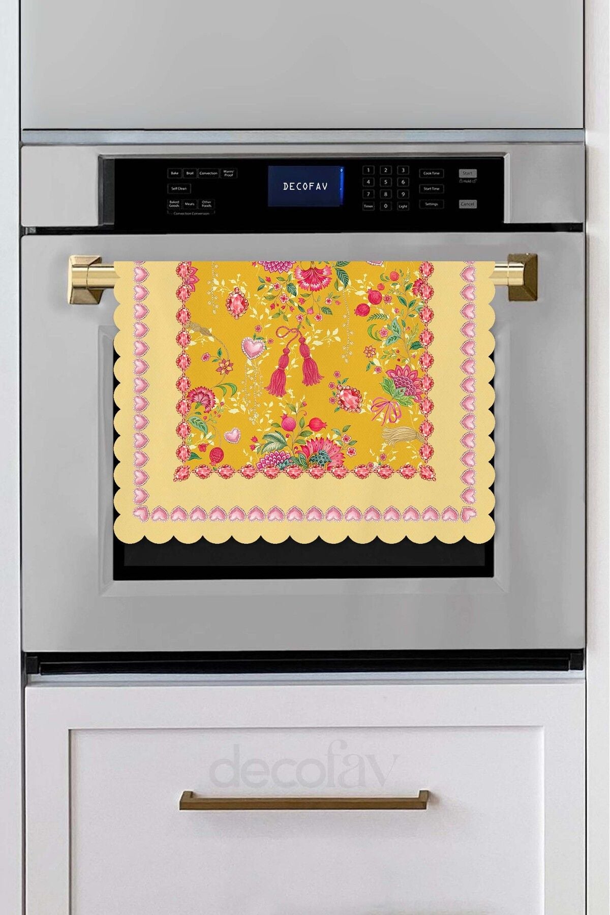 Love Bloom Kalpli Renkli Çiçekli Sarı Lazer Kesim Fırın Örtüsü
