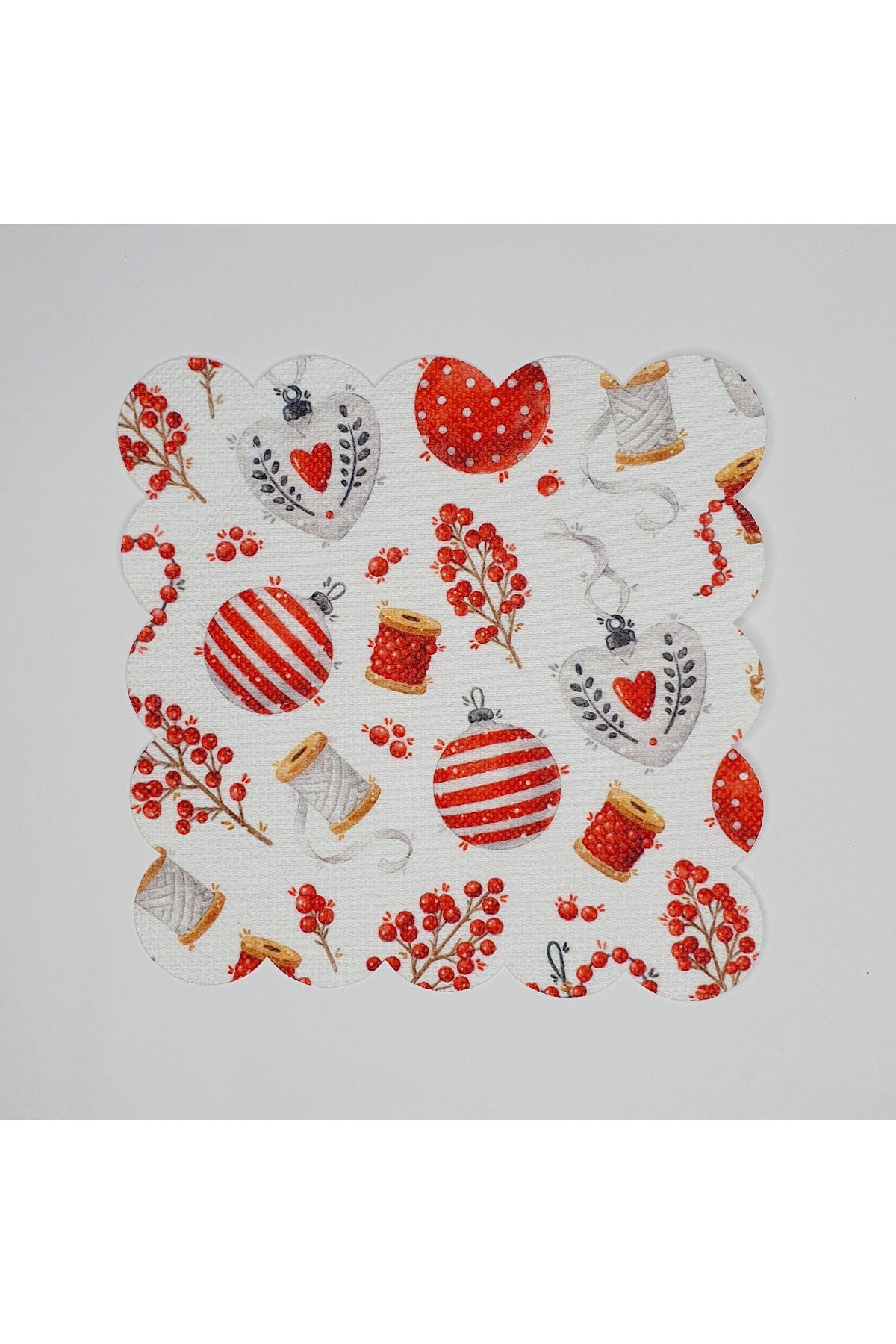 El Çizimi Yılbaşı Objeleri Desenli Lazer Kesim Kokteyl Peçetesi