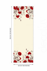 Kırmızı Gelincik Çiçek ve Slogan Tasarımlı Lazer Kesim Runner - 48x135cm