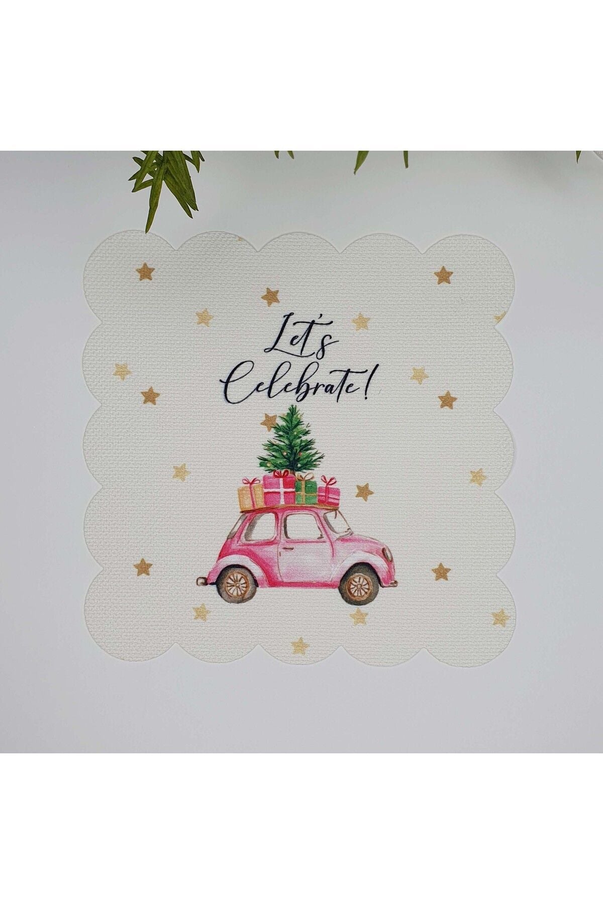 Şirin Yılbaşı Temalı Klasik Araba Tasarım Lazer Kesim Kumaş Kokteyl Peçetesi 1 Adet
