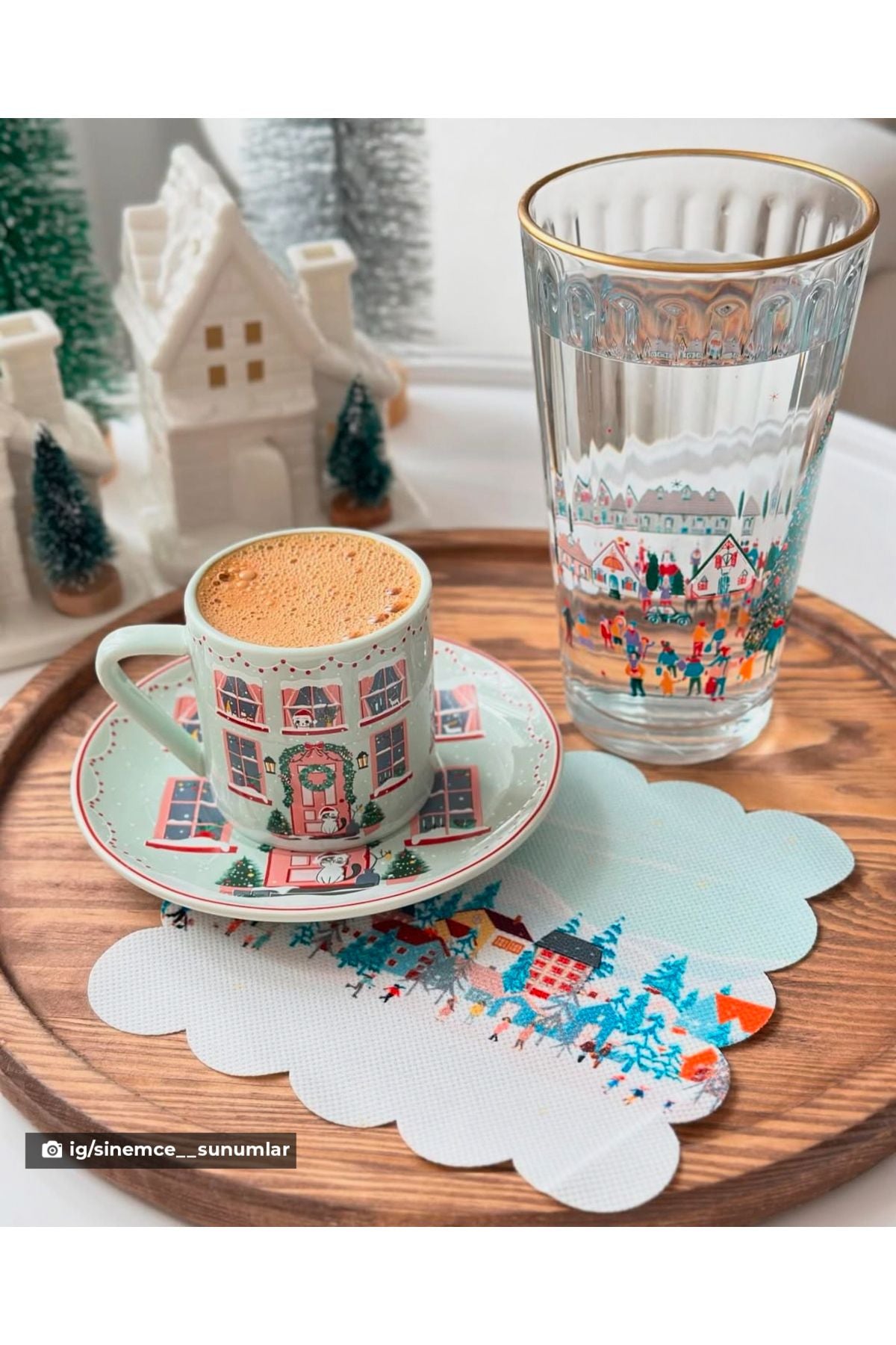 Mavi Gökyüzü Yılbaşı Temalı Dijital Baskılı Lazer Kesim Kokteyl Peçetesi Yıkanabilir