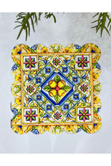 Suluboya Çini Desenli Kumaş Kokteyl Peçetesi Yıkanabilir Lazer Kesimli