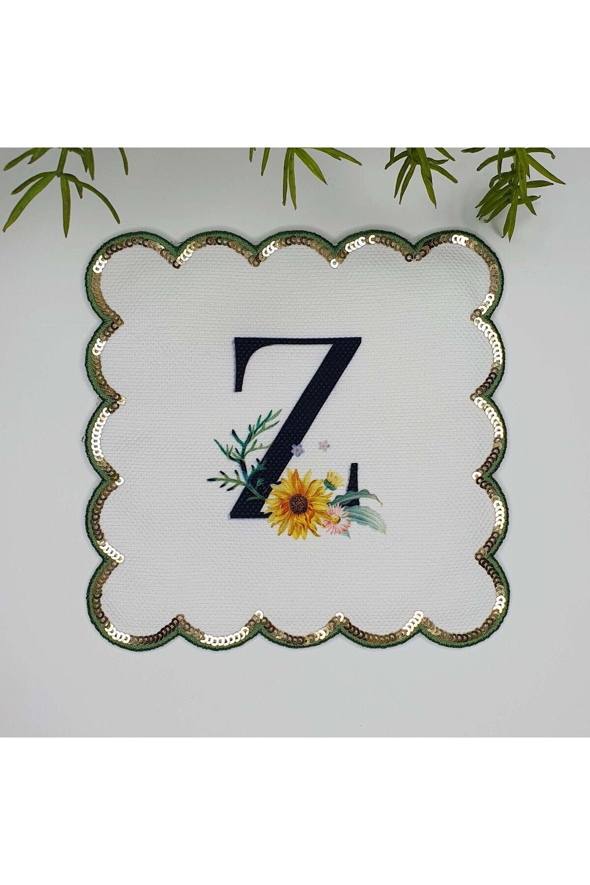 Z Harfi Baskılı Kişiye Özel Pul İşlemeli Monogramlı Nakış Kenar Pullu Kokteyl Peçetesi 1 Adet