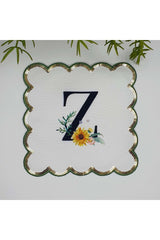 Z Harfi Baskılı Kişiye Özel Pul İşlemeli Monogramlı Nakış Kenar Pullu Kokteyl Peçetesi 1 Adet