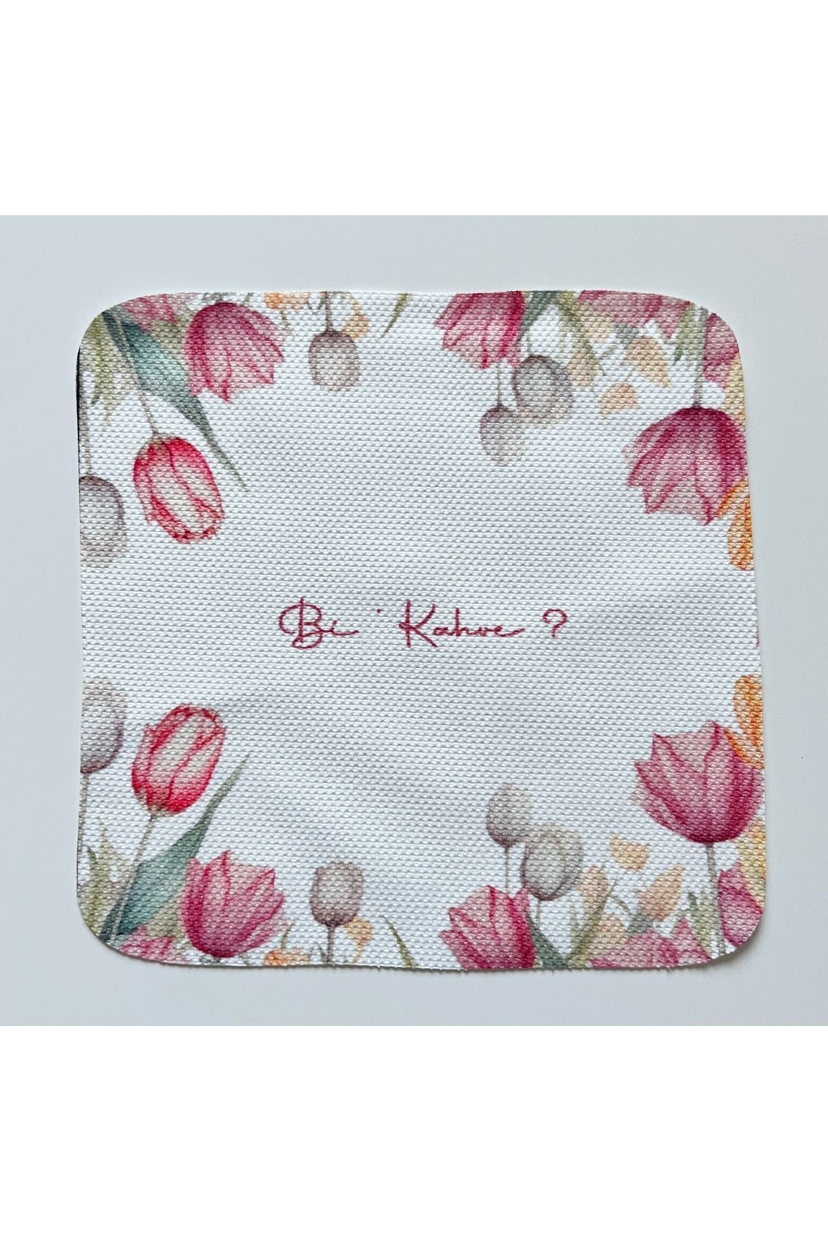 Lale Desenli Kumaş Kokteyl Peçetesi Yıkanabilir Lazer Kesimli