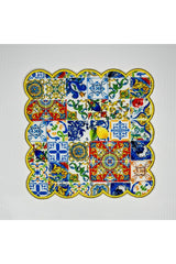 Sarı Nakışlı Çini Limon Desenli Dijital Baskılı, Kenarı Nakışlı Dekoratif Kokteyl Peçeteleri