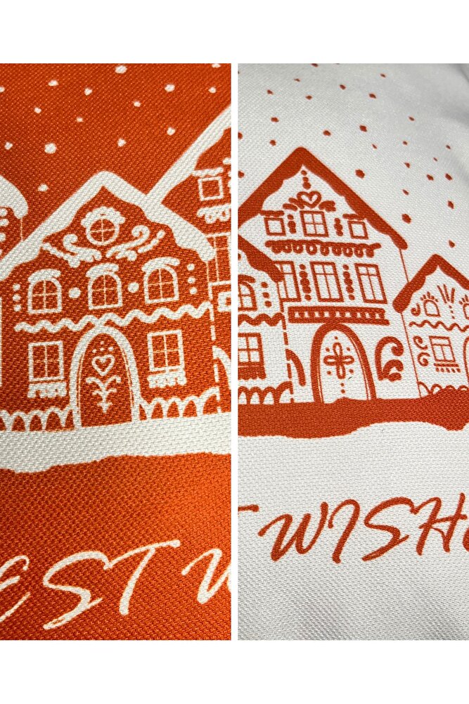 Warmest Wishes Sloganlı Ev Desenli Ekru Kırlent Kılıfı