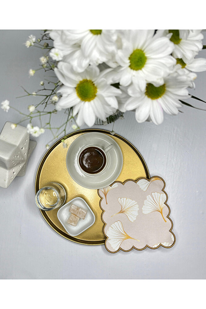 Seyrek Ginkgo Yaprak Tasarımlı Nakış Kenar Kokteyl Peçetesi 1 Adet