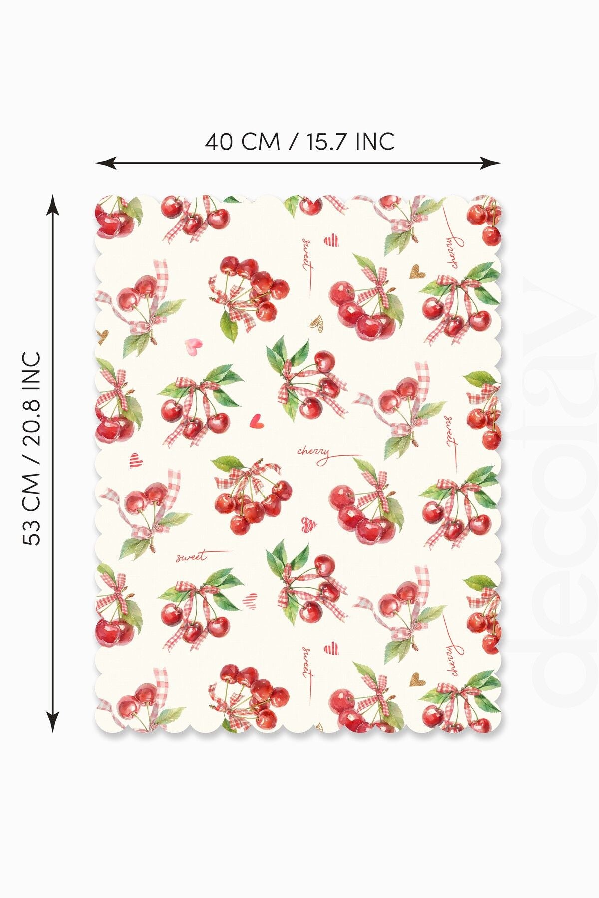 Sulu Boya Kirazlar ve Yazılar Dijital Baskılı Lazer Kesim Dikişsiz Fırın Örtüsü - 40x53cm