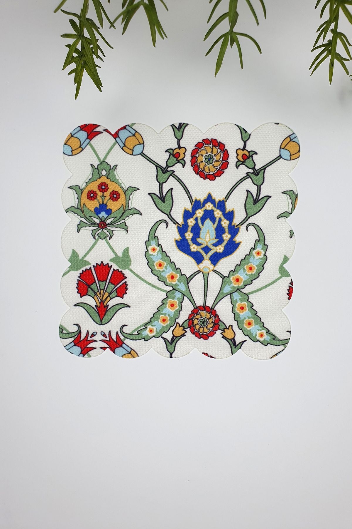 Laser Cut Fabric Cocktail Napkin with Iznik Tile Pattern, 1 Piece