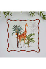 Sulu Boya Zürafa ve Palmiye Ağaç Tasarımlı Nakış Kenar Kokteyl Peçetesi 1 Adet