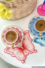 Şeker Pembe Kelebek Şeklinde Nakış Kenar Kumaş Kokteyl Peçetesi 1 Adet