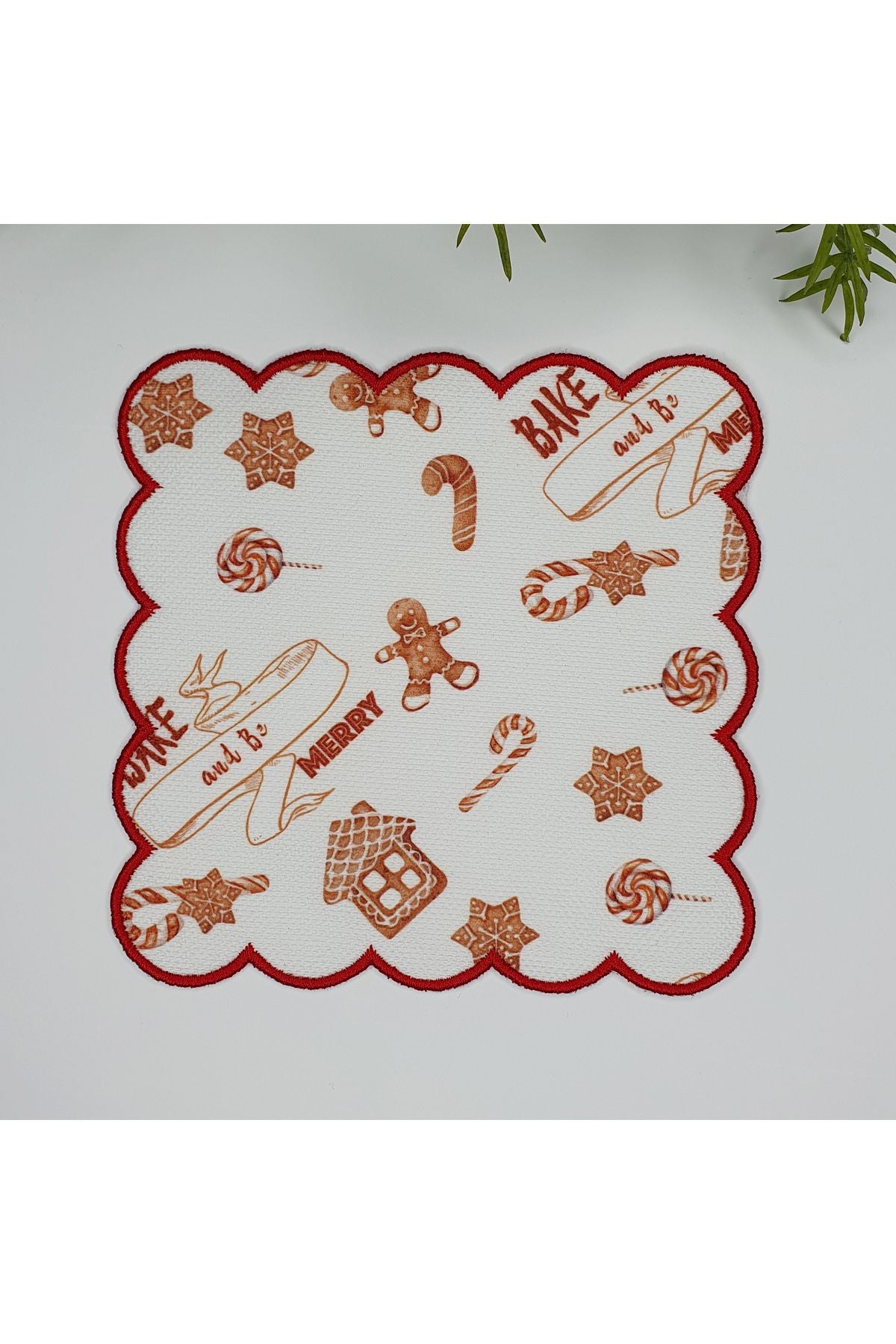 Yılbaşı Kurabiye Obje Desenli Nakış Kenar Kokteyl Peçetesi 1 Adet