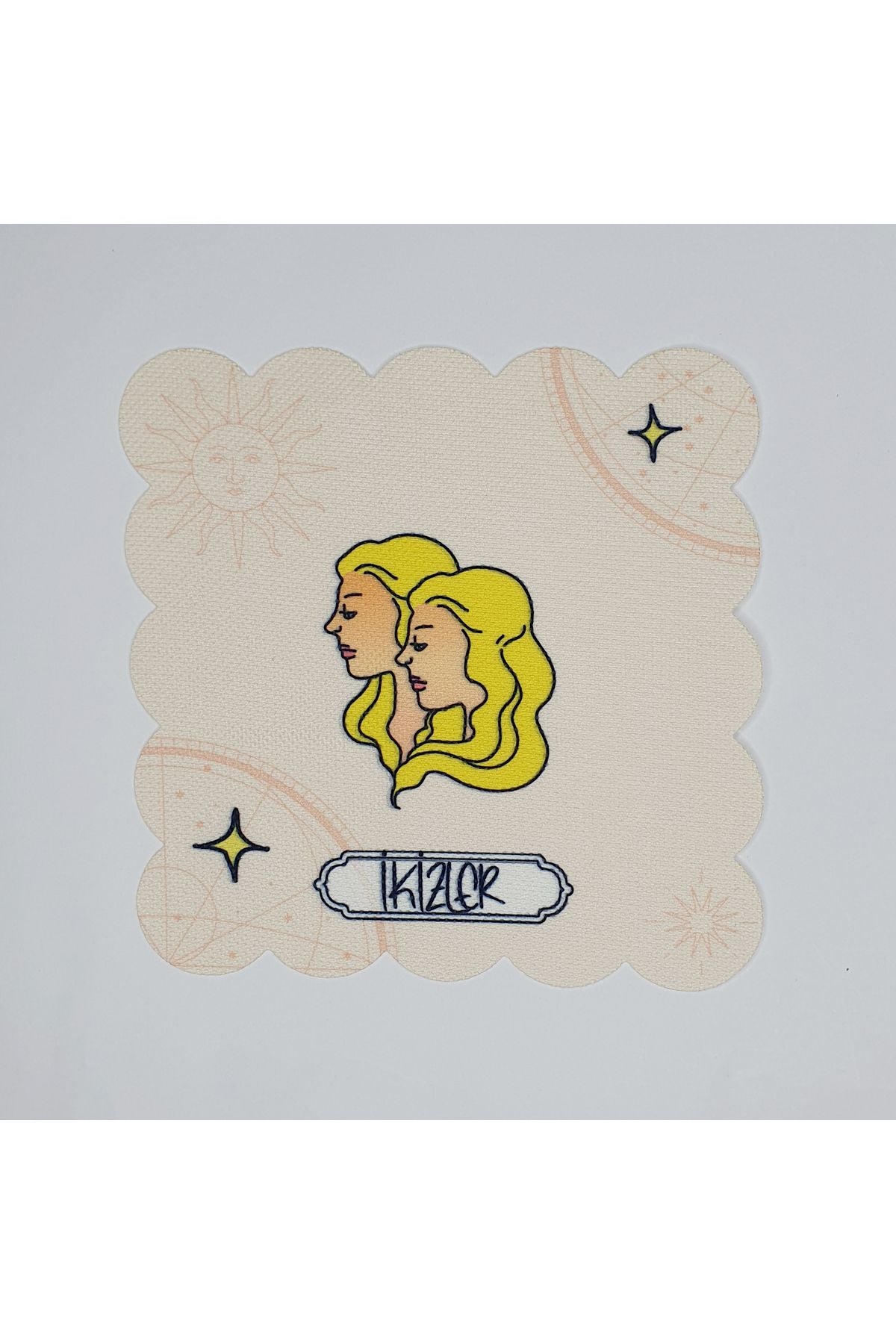 İkizler Burcu Tasarımlı Dijital Baskılı Lazer Kesim Kokteyl Peçetesi