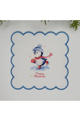 Merry Christmas Sloganlı Şirin Penguen Desenli Nakış Kenar Kokteyl Peçetesi 1 Adet
