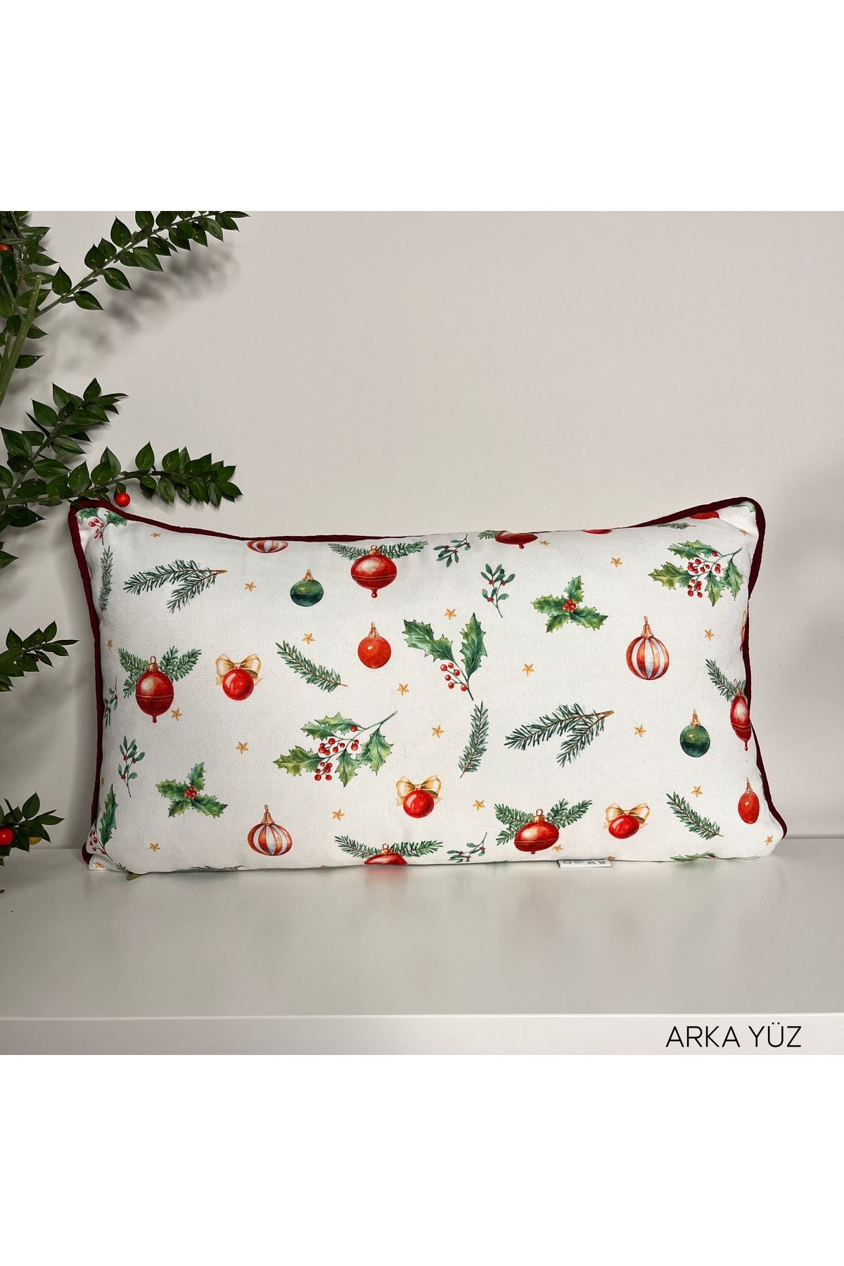 Merry Christmas Sloganlı Dekoratif Bel Yastığı Kılıfı Yılbaşı Desenli Bordo Fitilli - Decofav | Kırlent, Sofra Tekstili, Kumaş