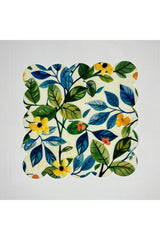 Mavi Yeşil Yaprak Desenli Sulu Boya Çiçekli Dijital Baskılı Kokteyl Peçetesi