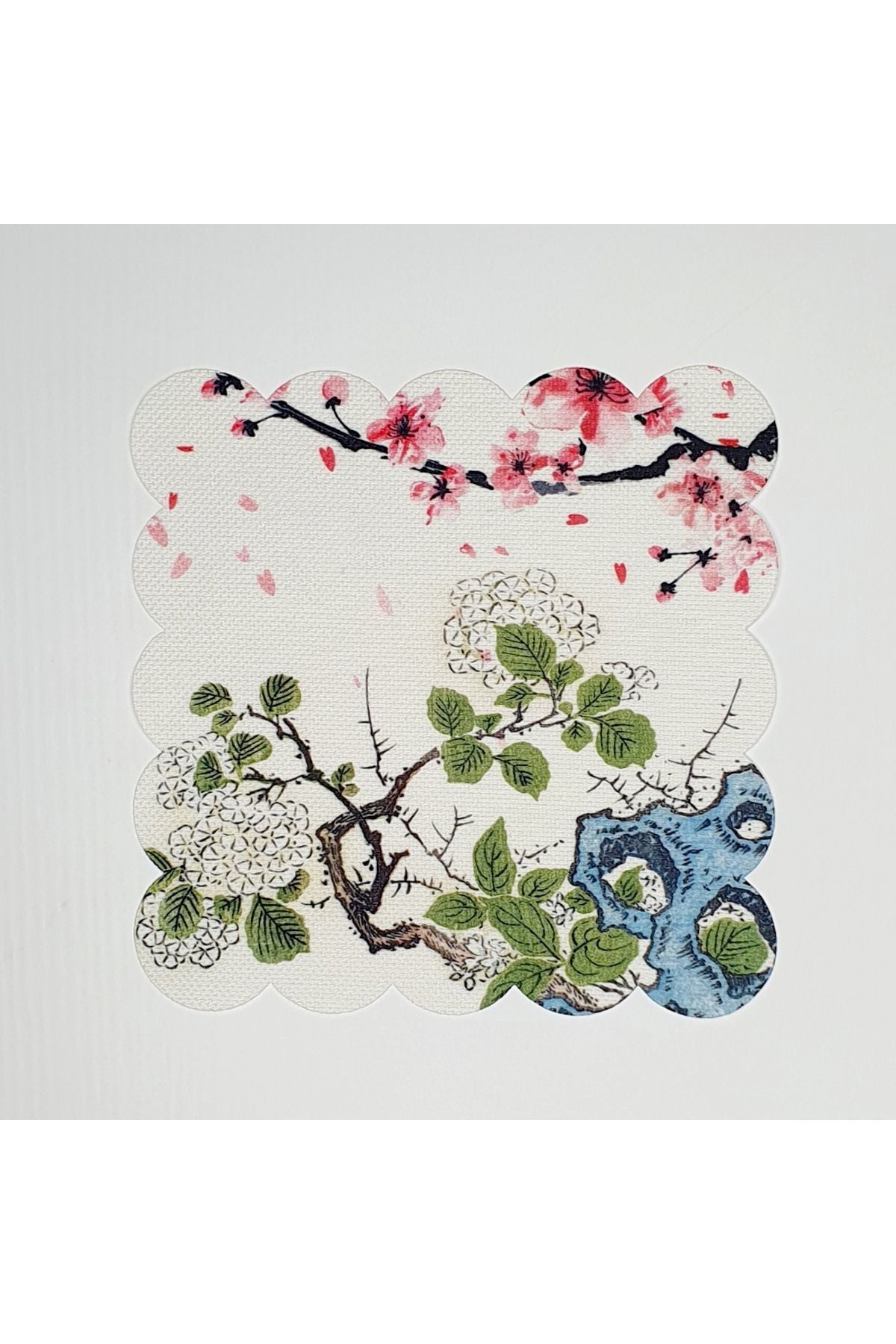 Japon Sanatı Tomurcuk Çiçekli Lazer Kesim Yıkanabilir Kokteyl Peçetesi