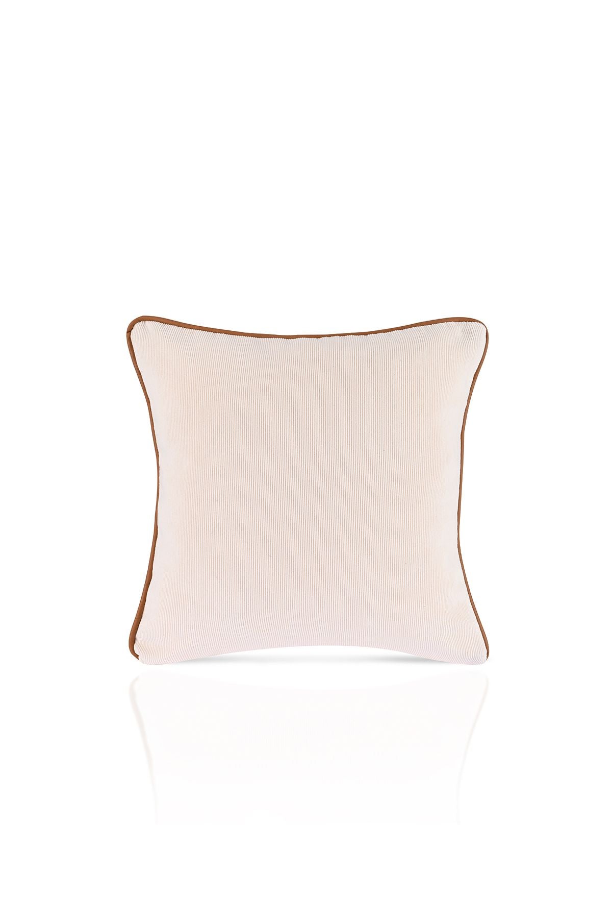 Krem Rengi Fitilli Kadife Deri Fitilli Kırlent Kılıfı 43x43cm